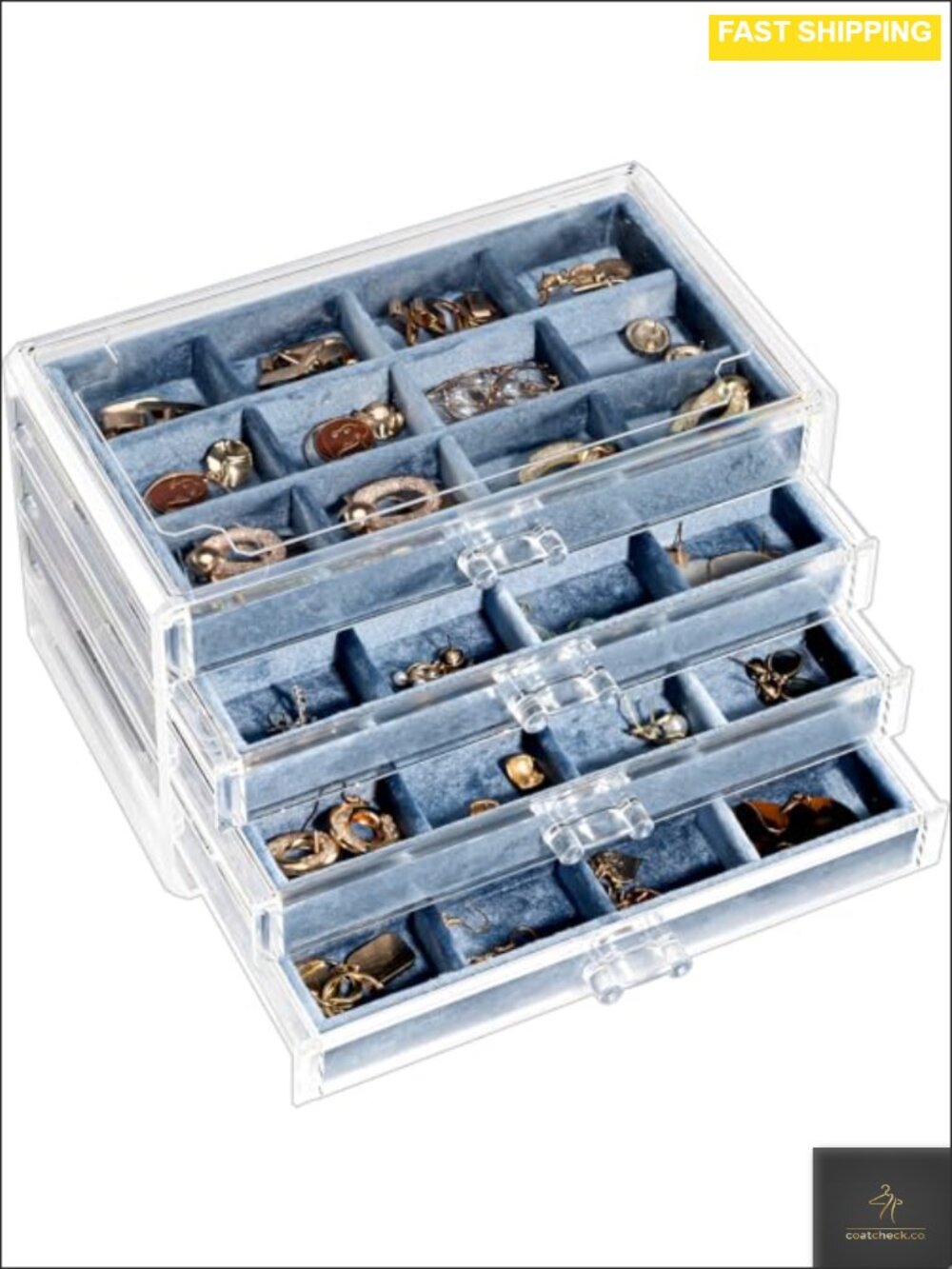 Clear Acrylic Stackable Earring Holder Organizer Box with 4 Drawers & Velvet